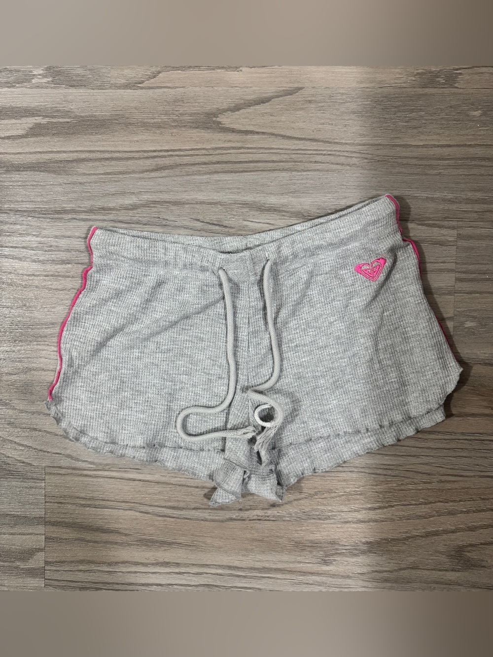 Roxy Gray Lounge Shorts Pink Trim Drawstring Waffle Knit Size M